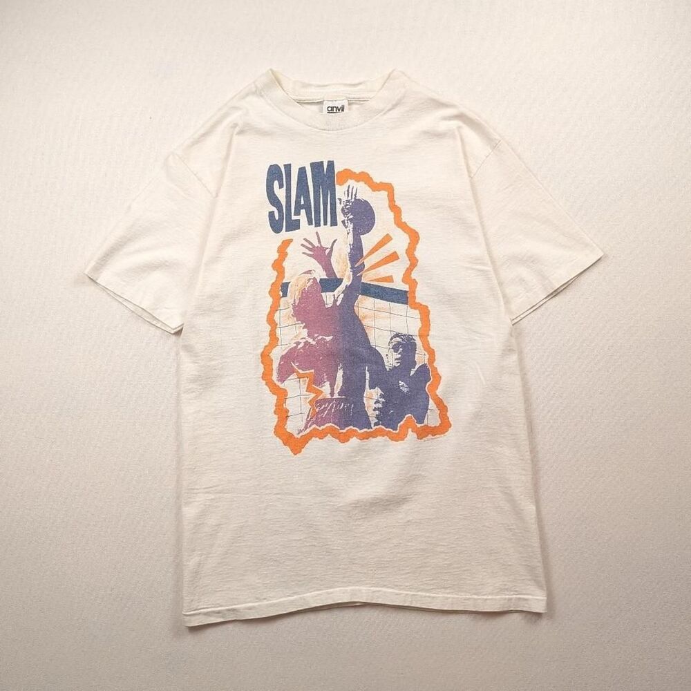 Vintage 90s Beach Volleyball Retro White T-shirt Anvil Size L Retro 90s